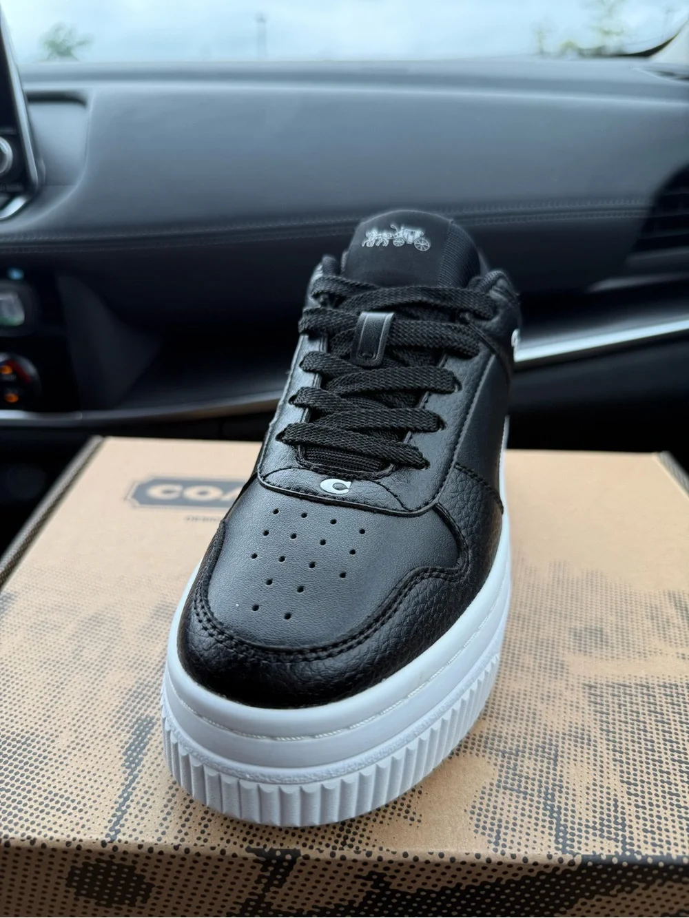 COACH Black Leather Platform Sneaker with White Sole